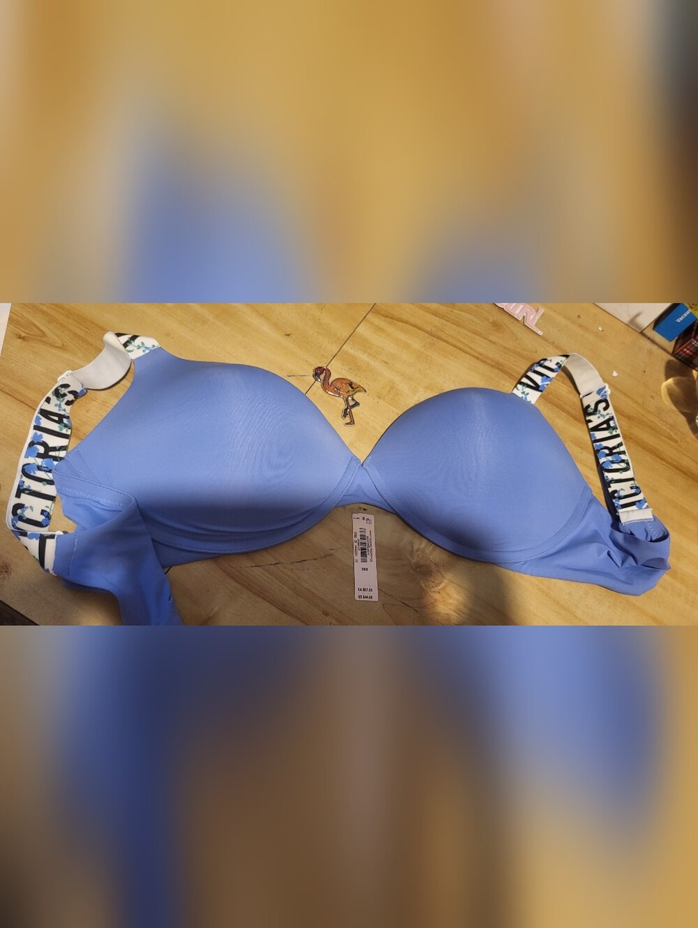 Vic Sec Light Blue Women's T-Shirt Bra with Floral Printed Straps